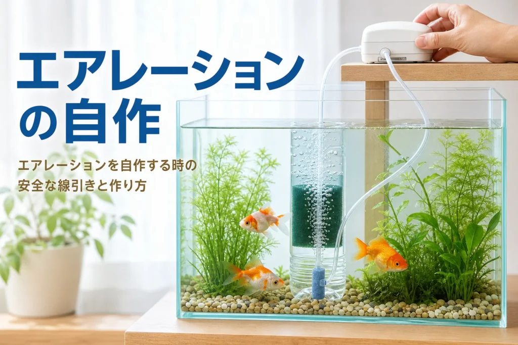 ペットボトルの筒とエアストーンで泡を出す手作りのブクブクと、エアレーションの自作を紹介する記事タイトル